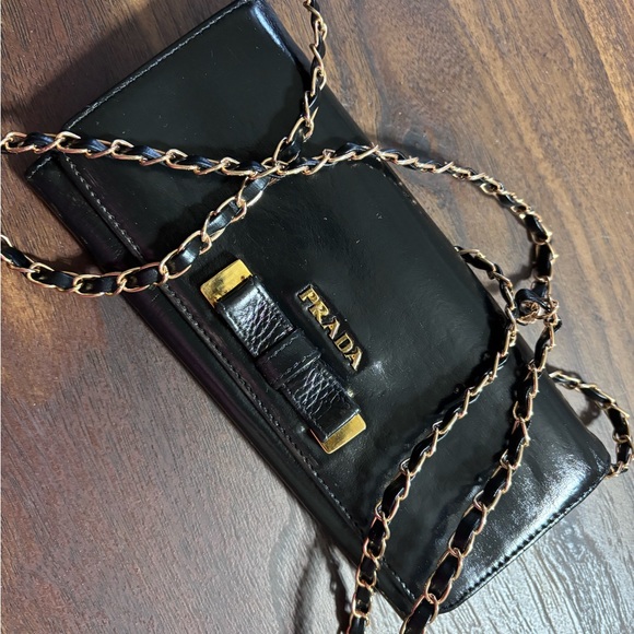 Prada Handbags - Prada Black Leather Wallet with Gold Hardwares
